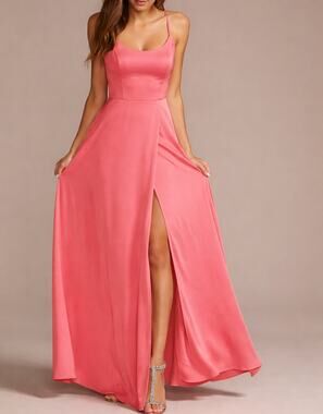 DB Studio Long Scoop Neck Spaghetti Strap Gown Satin Bridesmaid Dress Pink NWT
